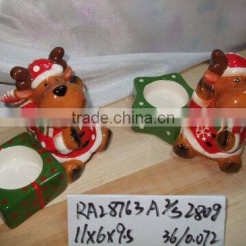 hot sale deer shape christmas ceramic candle holder for decoration