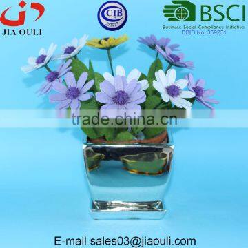 BSCI Audit Factory Silver Plating Ceramic Square Planter With Saucer photo-3