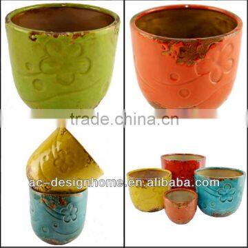 S/4 ROUND CERAMIC PLANTER