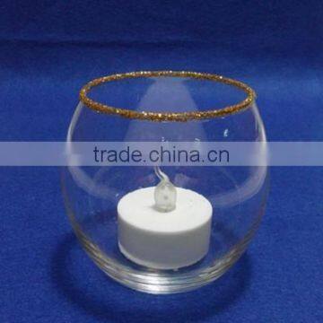 Craft Tealight Sand Blast Golden Edge Glass Cup Candle Holder photo-5