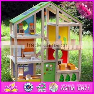 2016 new design baby wooden doll house toy, top fashion kids wooden doll house toy, lovely wooden doll house toy W06A158