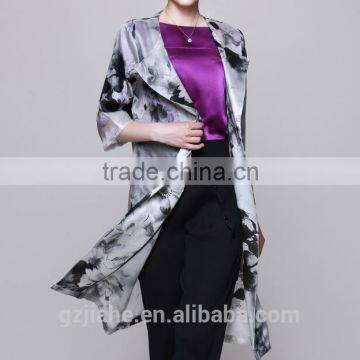 2015 New autumn chiffon printed lady coat, fashion overdress