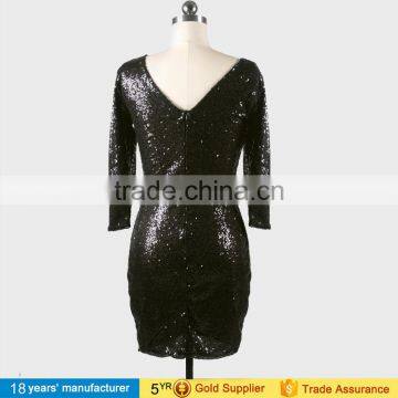 2017 Sexy Round Neck Long Sleeve Slim Bodycon Shinny Bling Winter Party Night Prom Sequin Mini Dresses for Women Lady photo-6