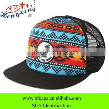 Aztec fashion trucker hat custom flat brim snapback trucker hat