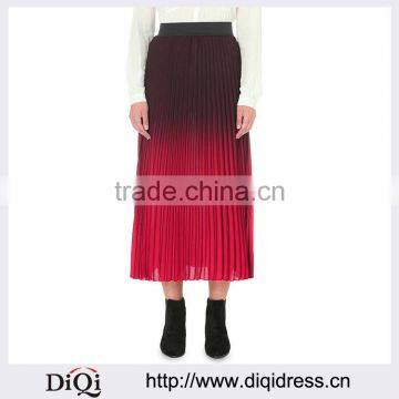 Customized Lady's Apparel Latest High-rise Elastic Waist Pleated Woven Maxi Skirt(DQM003S)
