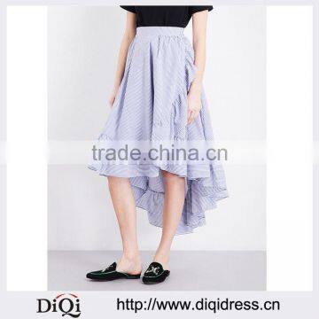 Customized Lady's Apparel Beautiful High-rise Elastic Waist Striped Ruffled Asymmetric Poplin Skirt(DQM002S)