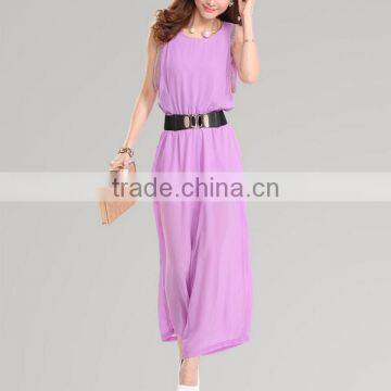 High Quality New Fashion Ladies Chiffon Loose Fit Sleeveless Capris Custom Made Jumpsuit With Leather Belt photo-2