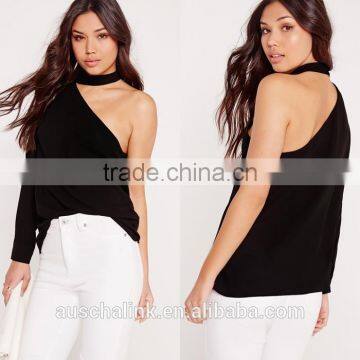 Best Selling Black Sexy One Shoulder Blouse New Designs photo-6