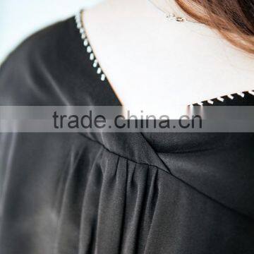 SZXX Tops Fashion Womens Lady Black Wide Collar Casual Blouse photo-3