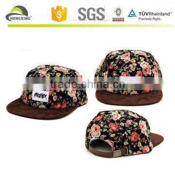 Custom flower five panel cap/5 panel cap with suede brim