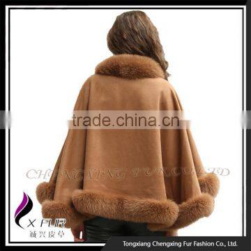 CX-B-P-54A Women Fashion Newest Fox Fur Trim Pashmina Shaw photo-3