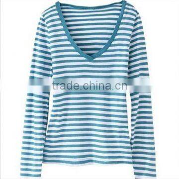 Women's Long Sleeves Striped Polo T-Shirt