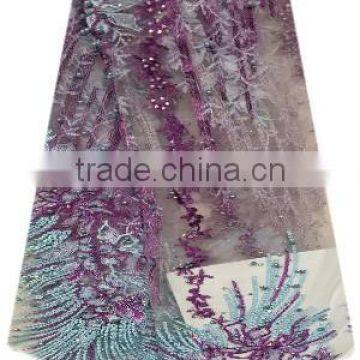 Shanghai Bestway Fashionable Shiny Textile Material Fabric French Lace Fabric Nice Tulle Lace With Sequins and Beads FL1395 photo-4