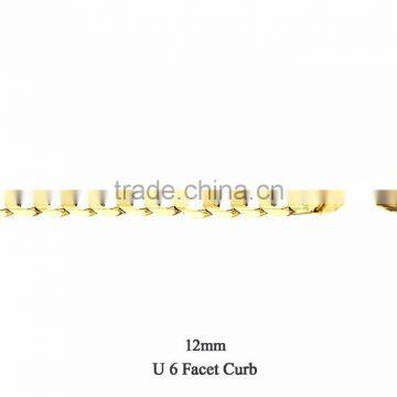 Gold Plated 12 MM U 6 Facet Curb Chain