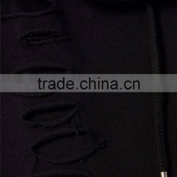 Plain Black Extreme Ripped Oversized Longline Distressed Hoodie Split Side Drawstrings Blank Sweatshirt Men photo-6