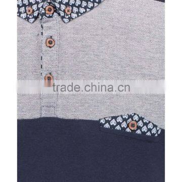 MGOO Fashion Style Offical Navy Blue Golf Polo Shirts With Pockets Chest Panel Striped photo-6