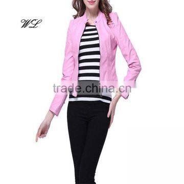 Fashion womens leather motorcycle jacket casual womens long sleeve slim coat outwear