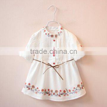F10022A Girls Pure Color Embroidery Dress High Quality Girls Dress