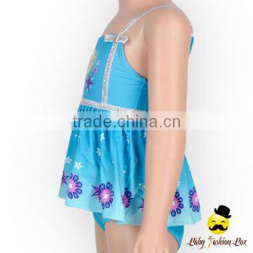 Kids Cartoon Character Snow Blue Strap Kids Beach Little Girl Modeling Sea One Piece Swimwear Dress Clothes