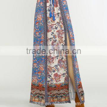 2017 OEM Photo Ladies Floral Print Long Maxi Side Slit Skirt photo-5