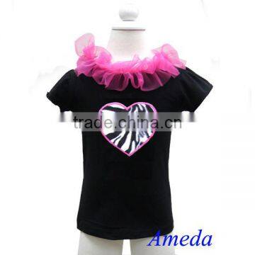 Girls Black Short Sleeves Top Shirt with Zebra Print Heart