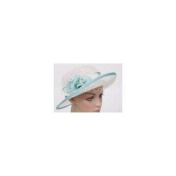 6cm Short Brim White Womens Church Hats , Sinamay Sun Hats For Party With Flower