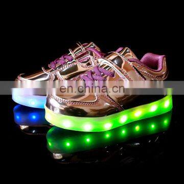 Factory Wholesale New Design Shining Mirror Finish PU Leather Children Kids LED Shoes Sneakers Footwear photo-3