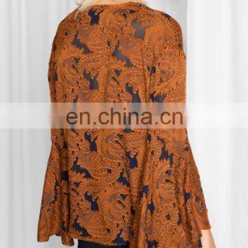 OEM/ODM Design Retro Style Clothing V-neckline Women Top Jacquard Flounce Top (16112203) photo-3