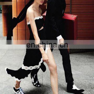 Amigo 2017 Christmas Tube Party Dresses Black and White Hollow Out Vent Barelegged Mermaid Bandage Dress for Women photo-3