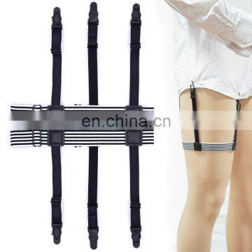 Yiwu Longkang Hot sale shirt stays with non slip locking clamps nylon black 1 pair elastic garters