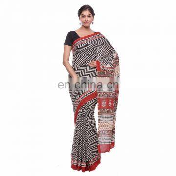 Soundarya new pattern casual wear hand block bagru printed saree with un-stitched blouse