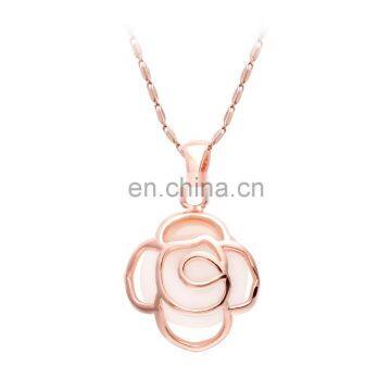 New 3D Wholesale Rose Gold Beautiful Jewelry Hollow Opal Rose Flower Shaped Pendant Necklace Designs For Woman