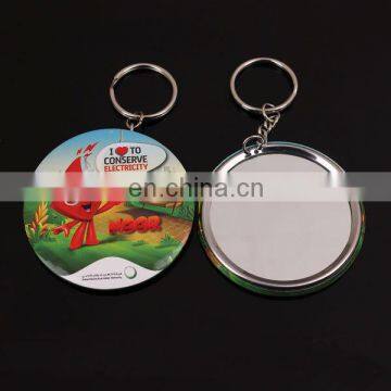 Cartoon tin button badge with keychain