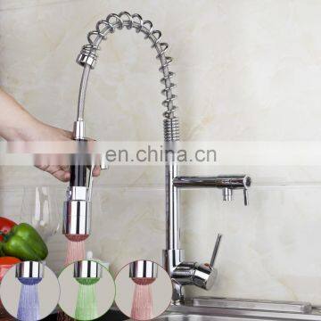 Mixed Brass LED Light Pulling Out Faucet Water Tap For Kitchen