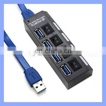 High Speed 4 Ports USB 3.0 Hub With On/Off Switch Led Indicator