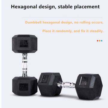 Wholesale Black Hex / Hexagonal / Hexagon Deluxe Rubber Coated Gym Dumbbells Sets for Sale photo-4