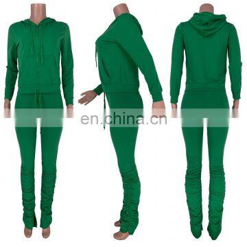 Custom Logo Women Knitted Zip up Hoodie and Stacked 2 Piece Stacked Legging Outfit Sets photo-4