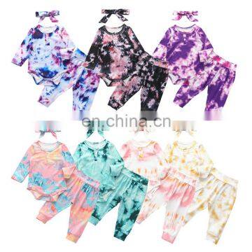 Baby Boy Girls Tie-Dye Clothes Set Autumn Spring Long Sleeve Button O-neck Tops Romper Pants 3Pcs Outfit for Newborn Infant Baby photo-2