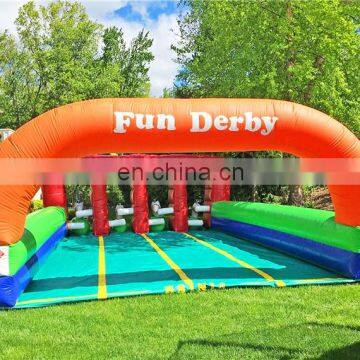 Outdoor Movable Inflatable Ride Playground, 3 Horses Fun Derby Family Race Ride Facilities photo-3