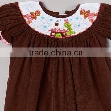 Children Brown Corduroy Smocked Romper Baby Winter Clothing photo-2