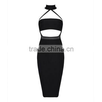 Summer Dress Wholesale Luury 2016 New Fashion Black High Neck Sey Women Evening Party Bandage Dress Bandage Bodycon Women Wearin