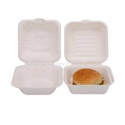 Compostable Bagasse Square Clamshell Sugarcane Bagasse Boxes 8 inch