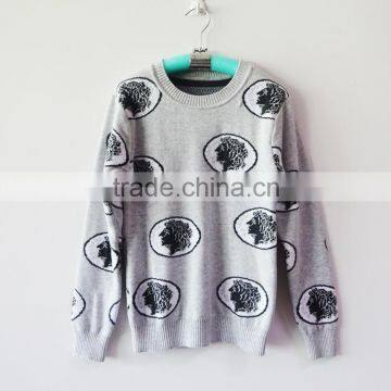 Oversize Boys Cotton Knit Sweaters Grey Round Collar Pullovers