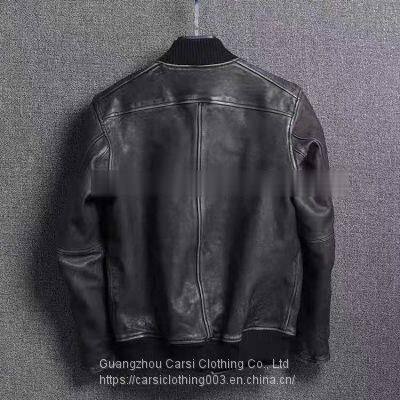 HOT SALE 2021 NEW FASHION MEN'S WASHED BASEBALL GENUINE SHEEPSKIN LEATHER JACKET