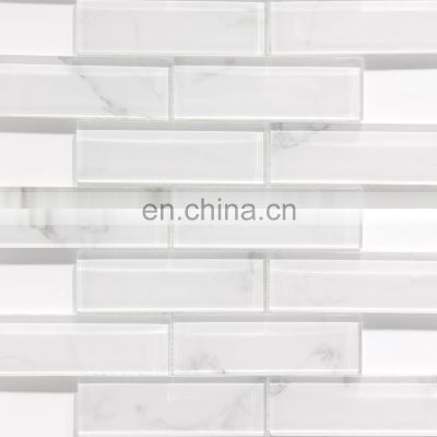 Mosaic Tile Rectangular Strip Backsplash High Temperature Firing Inkjet Glass Bathroom Kitchen Glass Interior Wall 30 X 30MM 8mm