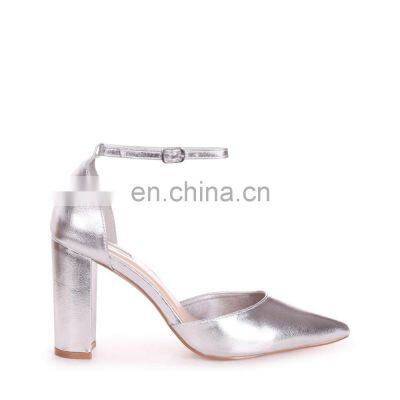 Women latest fashion silver color design high block heel ankle strap bridal sandals shoes other colors are available