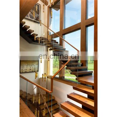 Wood Tread Invisible Stringer Straight Stairs Modern Home Use Single Stringer Stairs Indoor