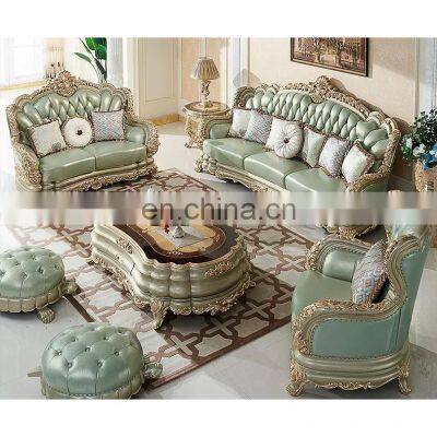 Royal European sofa Antique Luxury Wooden Leather Couch Living Room Sofa Set Furniture