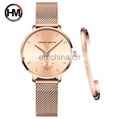 Hannah Martin 1335 Japanese Movement Luxury  Ladies Watch Rose Gold Stainless Steel Mesh Belt Waterproof Quartz Wristwatches