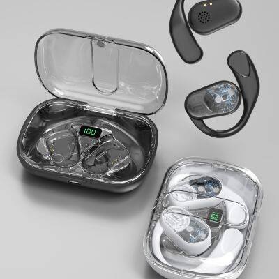 Wireless sport earphones Digital LED Power display Ear Hook OWS TWS Bone Conduction Transparent charging case Wireless earbuds